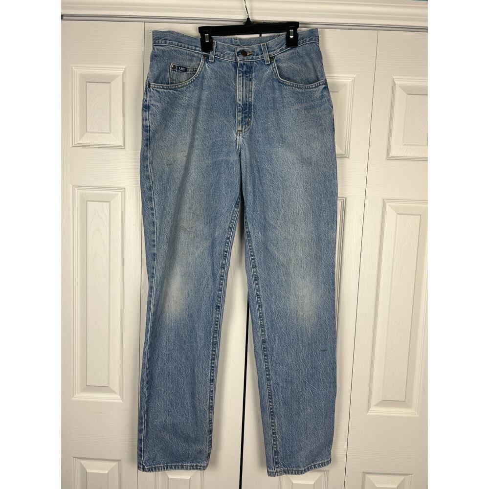 Lee‎ Straight Leg Jeans Mens 34 x 34 Blue Denim Medium Wash Spotting